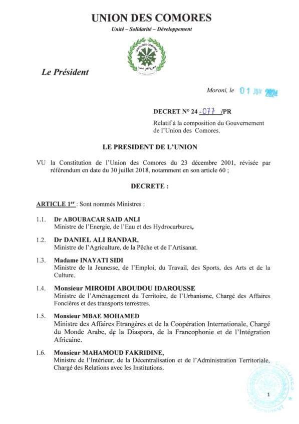 2024 07 01 1 UC Nomination du nouveau gouvernement